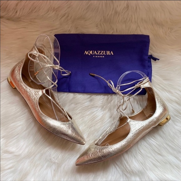 Aquazzura Shoes - New! AQUAZZURA Christy Metallic Lace Up Flats